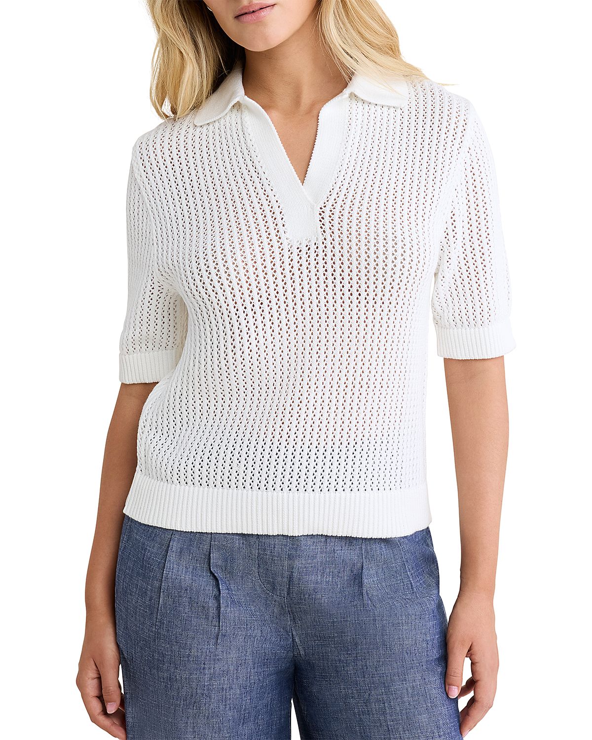 Nic+Zoe Mesh Polo Sweater