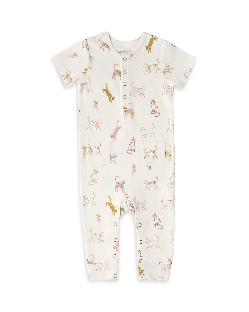 Pehr Girls' Short Sleeved Henley Romper - Baby In Multi