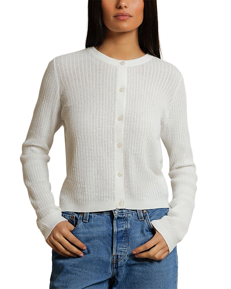 perfectwhitetee Pointelle Button Down Long Sleeve Sweater