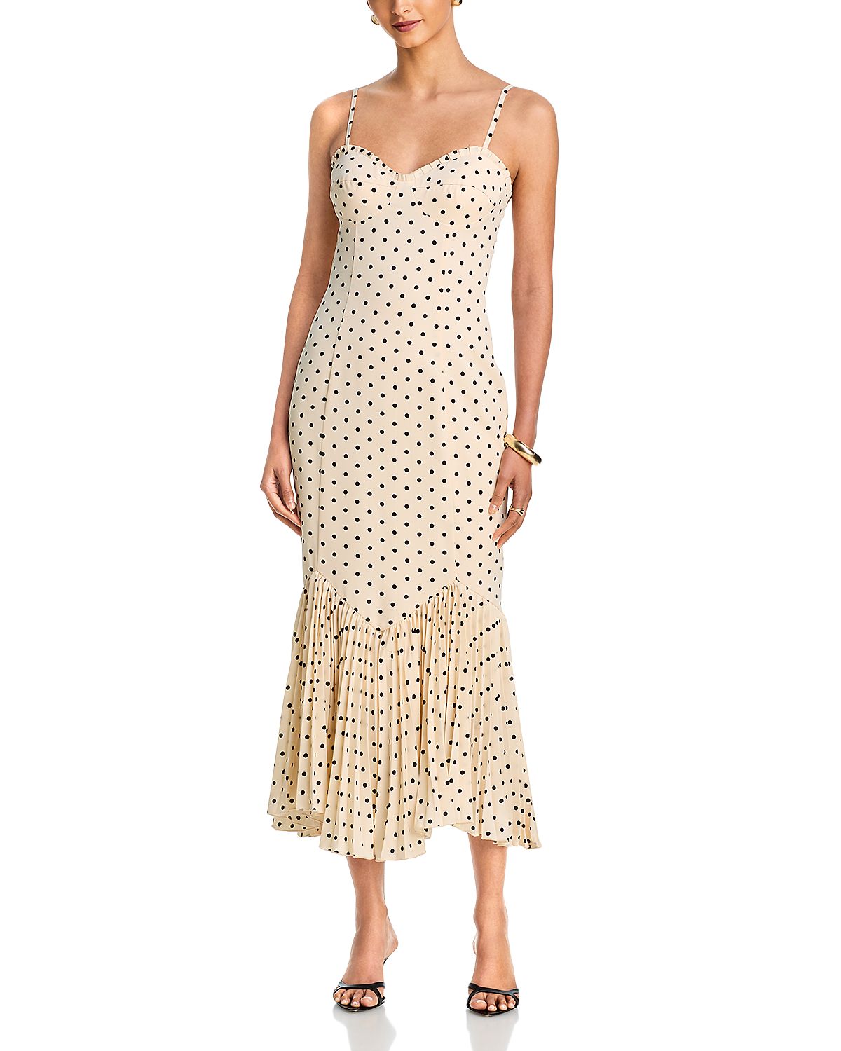 Aqua Polka Dot Pleated Hem Midi Dress - Exclusive