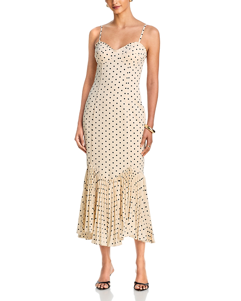 Aqua Polka Dot Pleated Hem Midi Dress - Exclusive