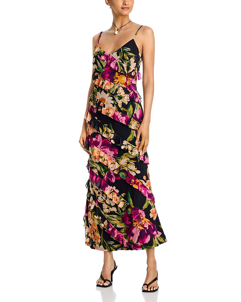 Aqua Floral Mesh Ruffle Maxi Dress - Exclusive
