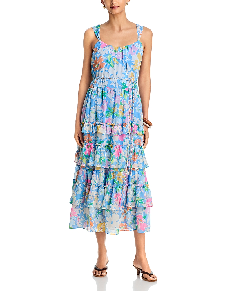 Aqua Floral Ruffle Hem Midi Dress - Exclusive