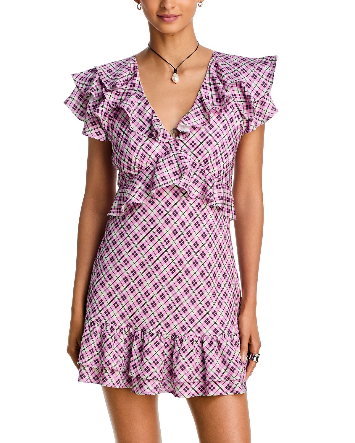 Aqua Plaid Ruffle Mini Dress - Exclusive