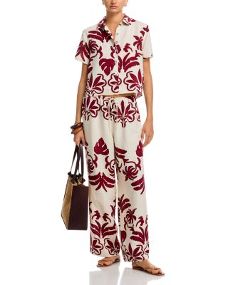 Short Sleeve Camp Shirt & Tassel Wide Leg Beach Pants