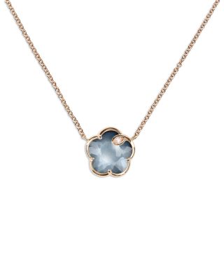 18K Rose Gold Petit Joli Lunar Night Blue Gem & Diamond Flower Pendant Necklace, 15.75"