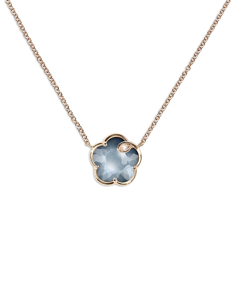 Pasquale Bruni 18K Rose Gold Petit Joli Lunar Night Blue Gem & Diamond Flower Pendant Necklace, 15.75
