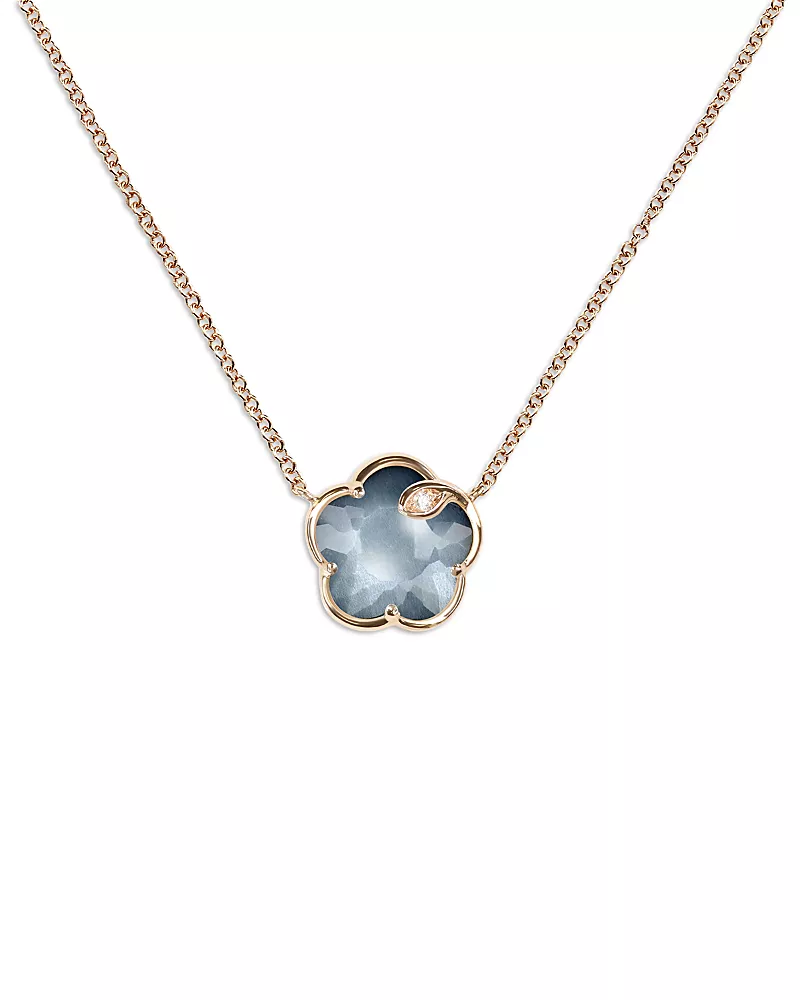 Pasquale Bruni 18K Rose Gold Petit Joli Lunar Night Blue Gem & Diamond Flower Pendant Necklace, 15.75
