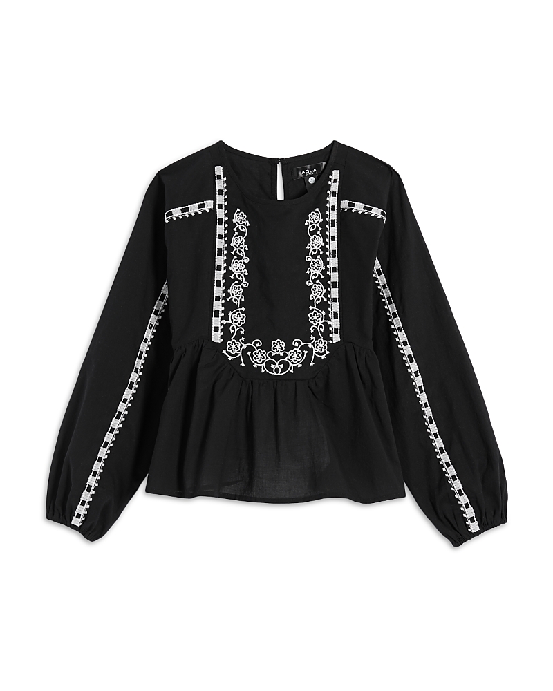 Aqua Girls' Embroidered Long Sleeved Top, Big Kid - Exclusive