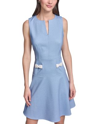 Sleeveless Pearl Bow Pocket Fit and Flare Dress