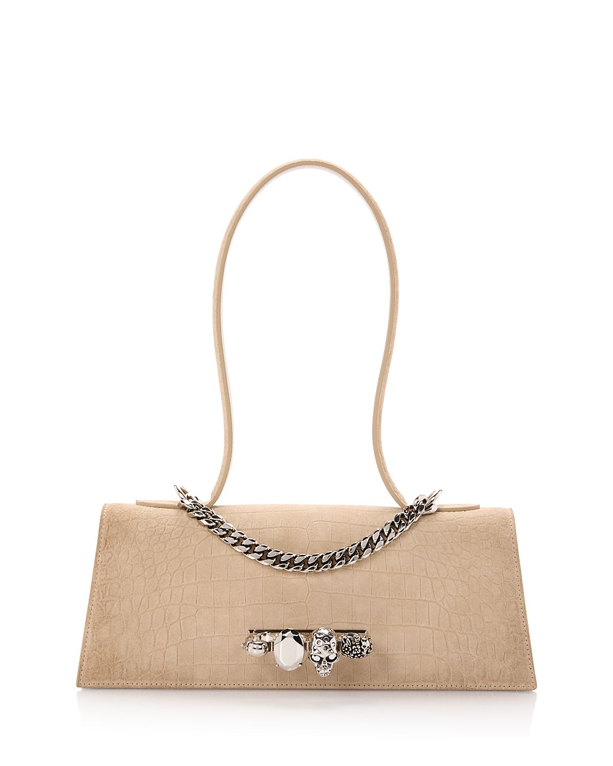 McQueen Knuckle Embossed Suede Shoulder Bag