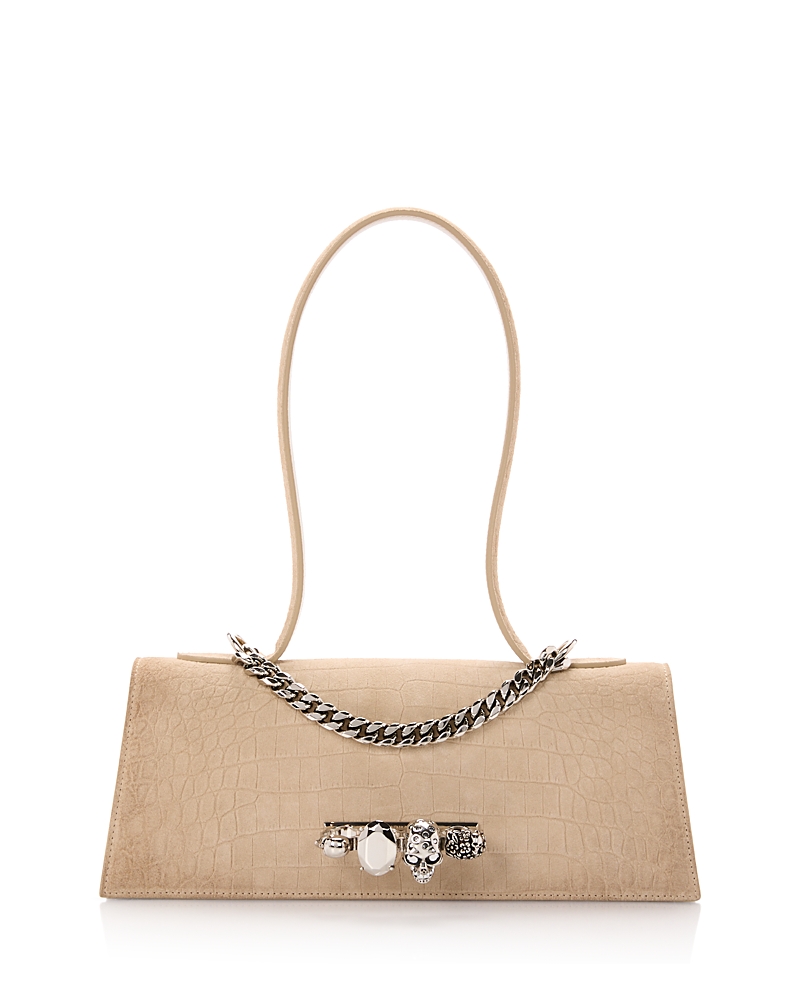 McQueen Knuckle Embossed Suede Shoulder Bag