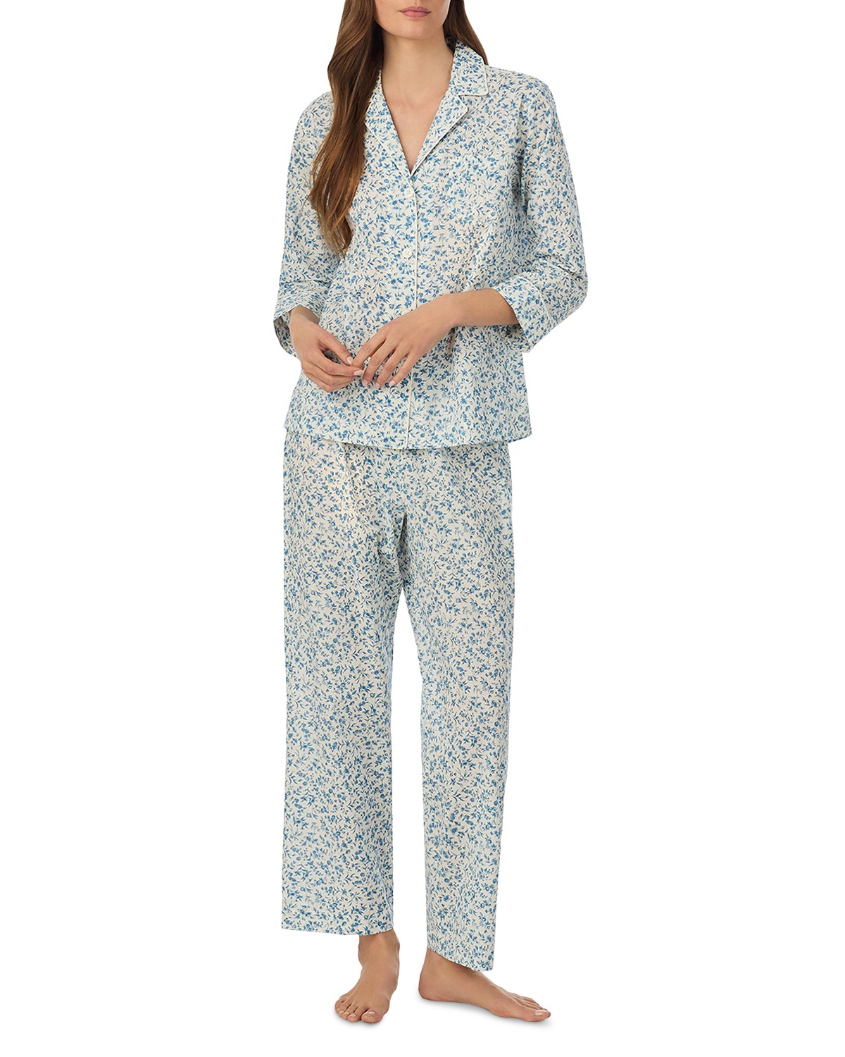 3/4 Sleeve Classic Lawn Notch Collar Ankle Pant Pajama Set