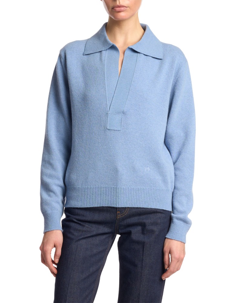 Victoria Beckham Polo Collar Jumper in Ocean Mist Melange
