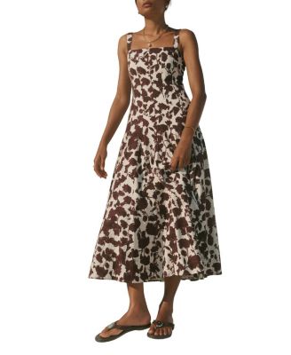  Women's Linen Blend Printed Midi Dress