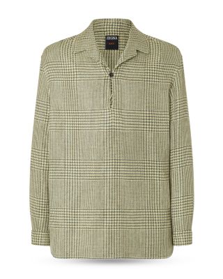 Prince of Wales Crossover Linen Wool and Silk Shirt