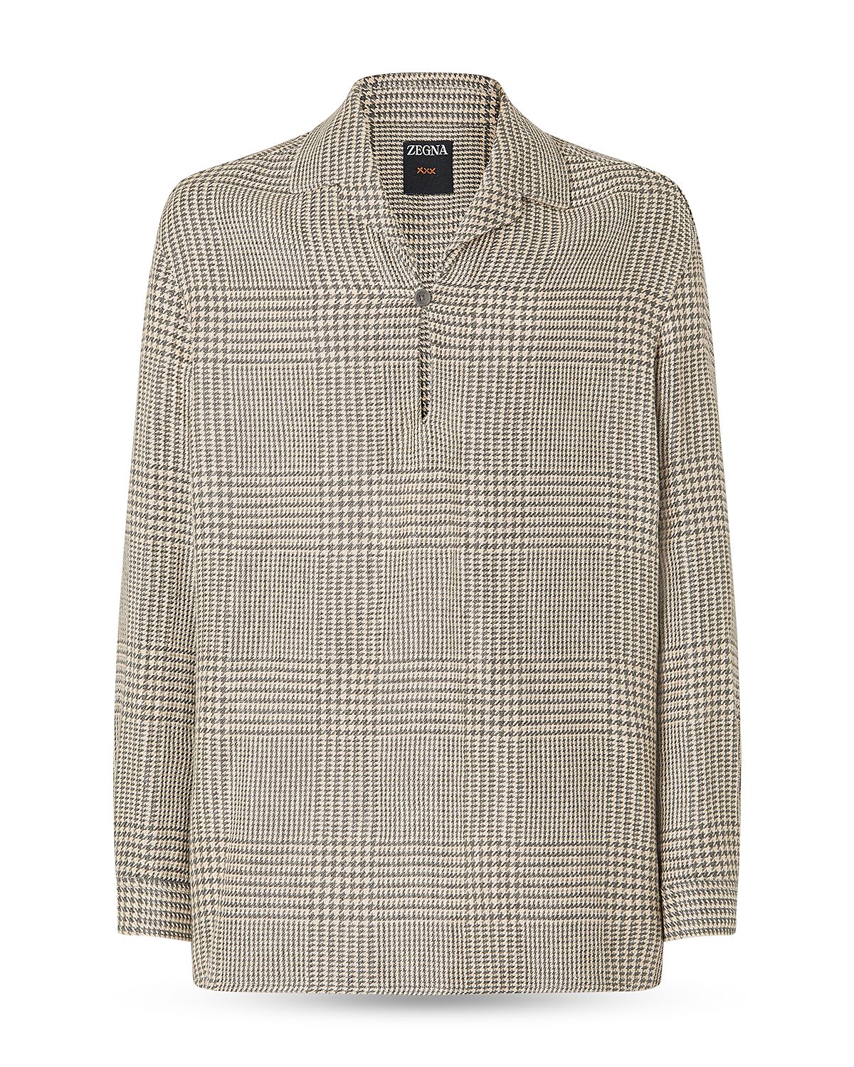 Zegna Prince of Wales Crossover Linen Wool and Silk Shirt