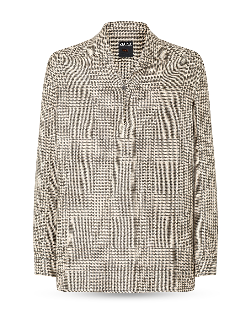 Zegna Prince of Wales Crossover Linen Wool and Silk Shirt