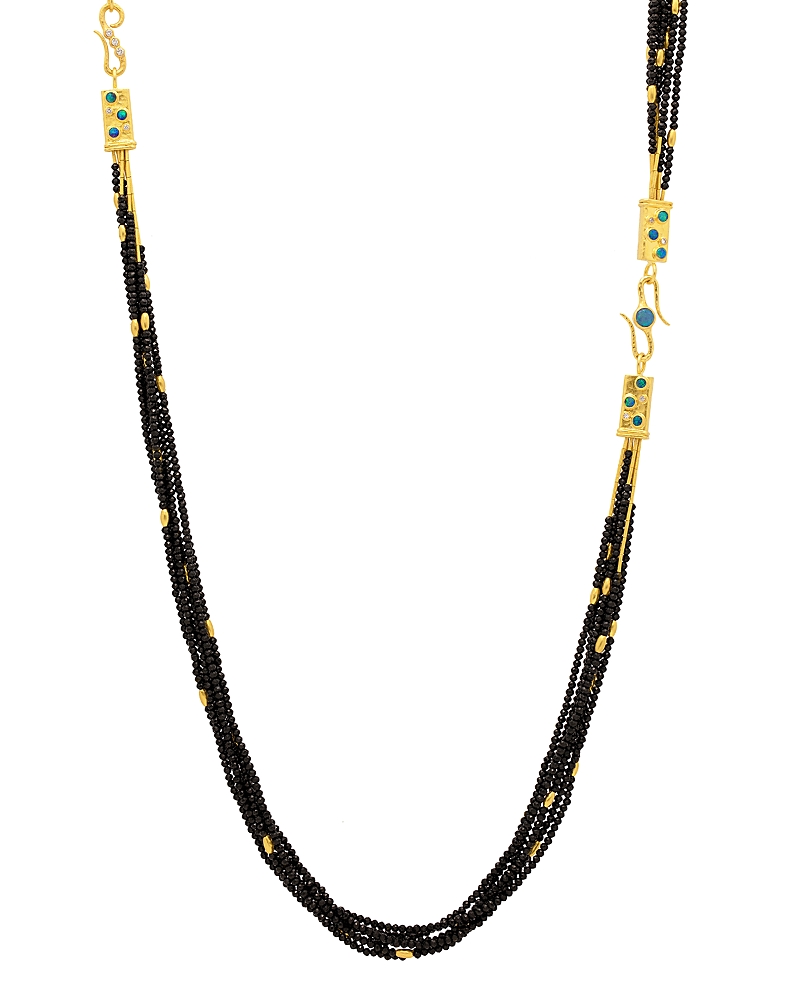 Gurhan 22K & 24K Yellow Gold Rain Black Spinel Bead, Australian Opal & Diamond Multi Layer Statement Necklace, 36