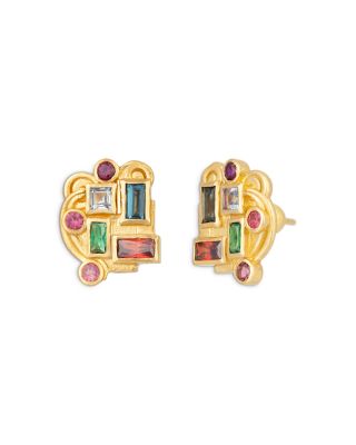 18K & 22K Yellow Gold Embrace Multi Gemstone Mixed Cut Stud Earrings