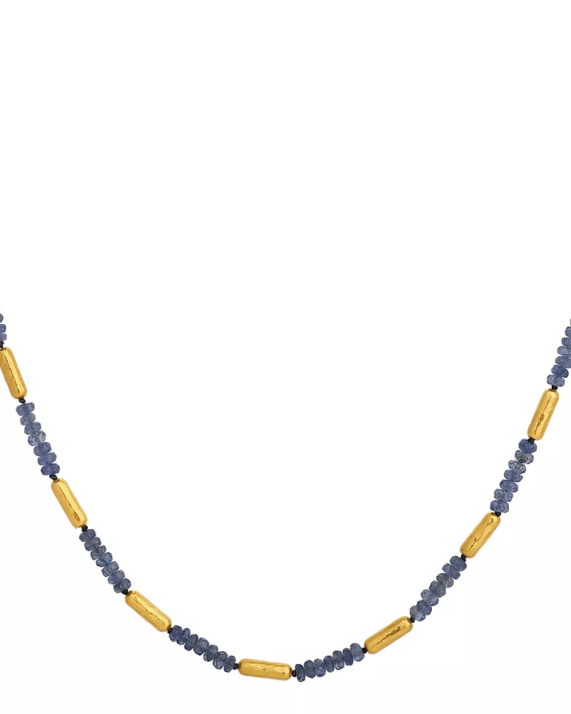 Gurhan 18K & 24K Yellow Gold Vertigo Blue Sapphire Gale Bead Collar Necklace, 16