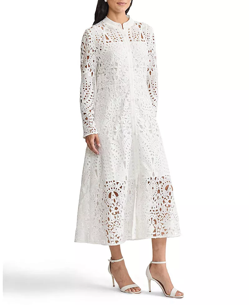 Ming Wang Fit-n-Flare Lined Laced Midi Dress