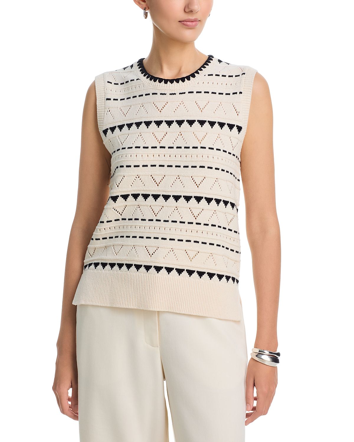 T Tahari Pointelle Sleeveless Sweater