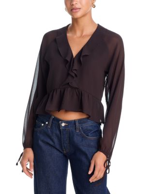 Aqua V Neck Long Sleeve Blouse - Exclusive