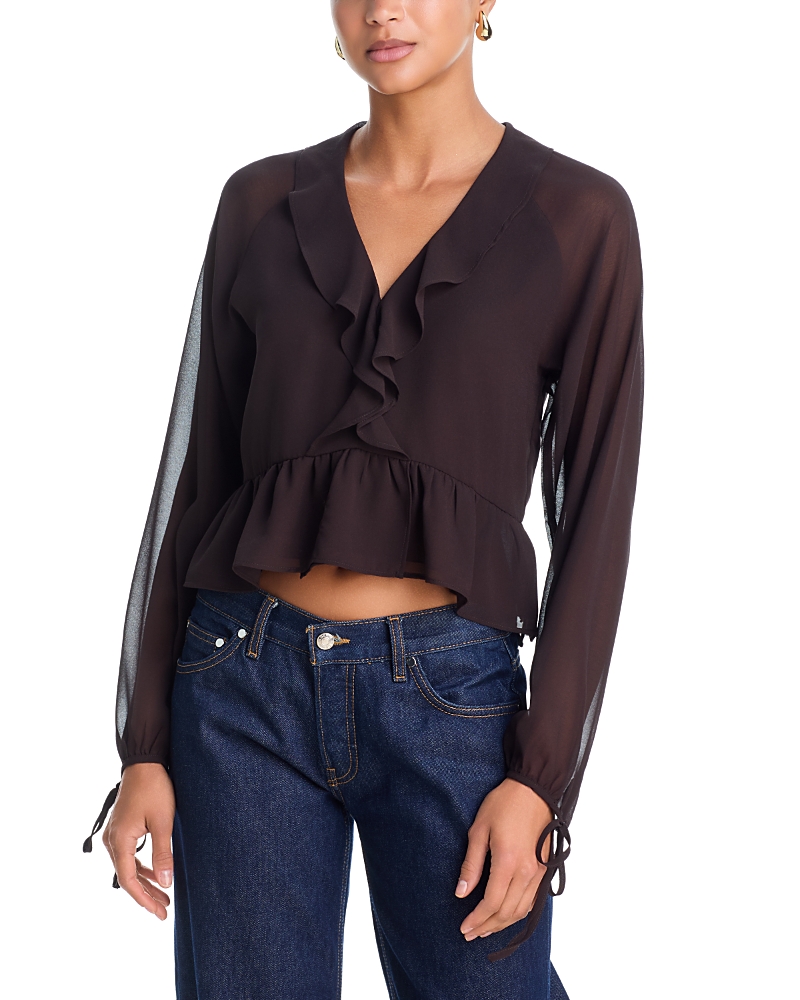 Aqua V Neck Long Sleeve Blouse - Exclusive