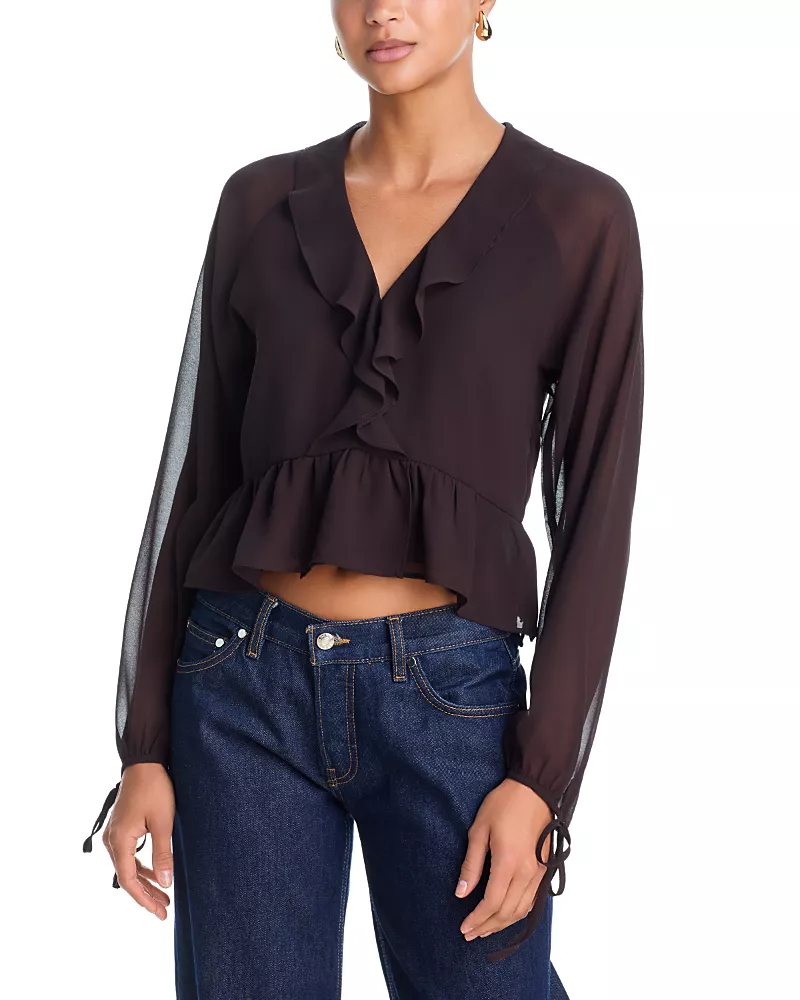 Aqua V Neck Long Sleeve Blouse - Exclusive