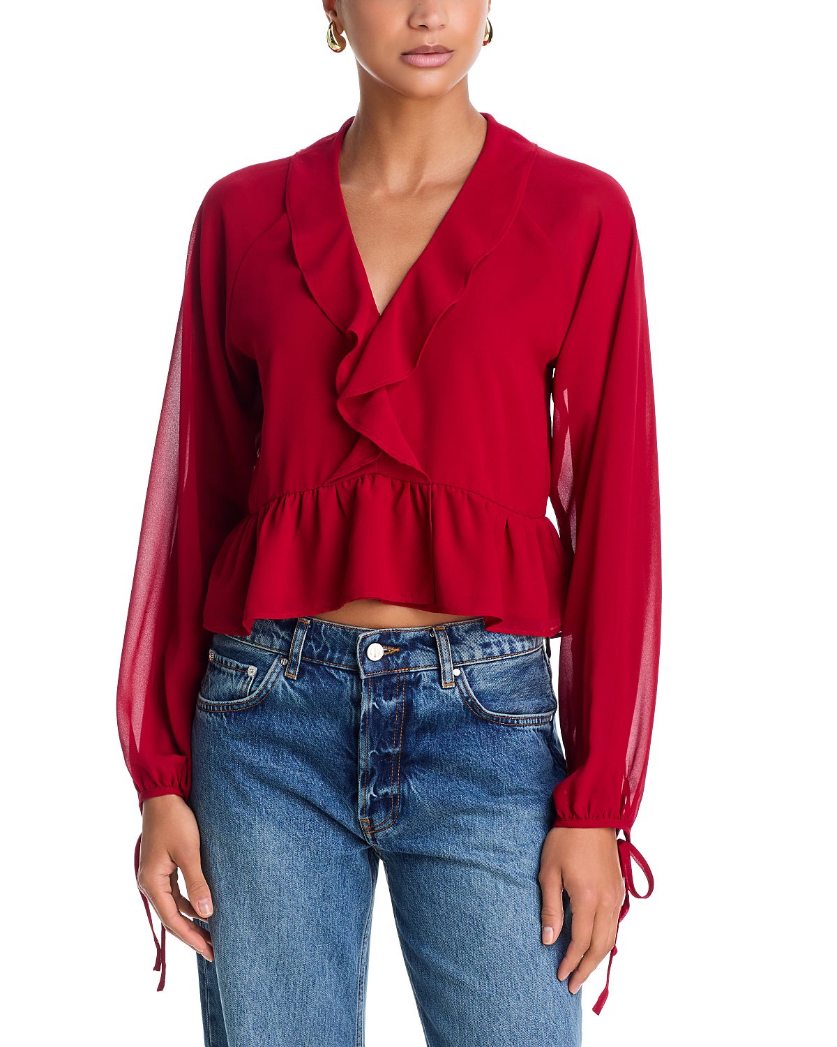 Aqua V Neck Long Sleeve Blouse - Exclusive