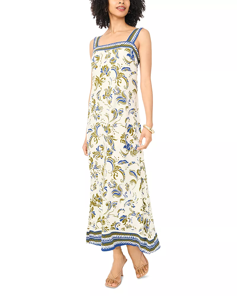 Vince Camuto Smocked Back Square Neck Maxi Dress