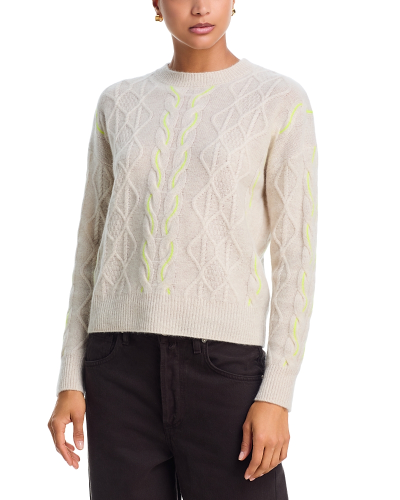 Aqua 100% Cashmere Crewneck Cable Knit Sweater - Exclusive