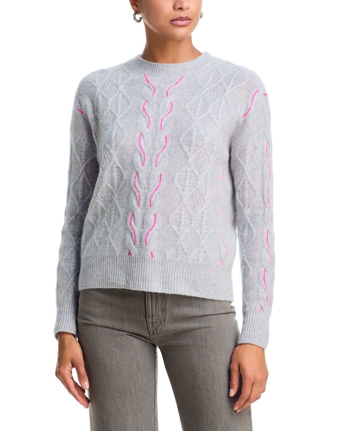 Aqua 100% Cashmere Crewneck Cable Knit Sweater - Exclusive