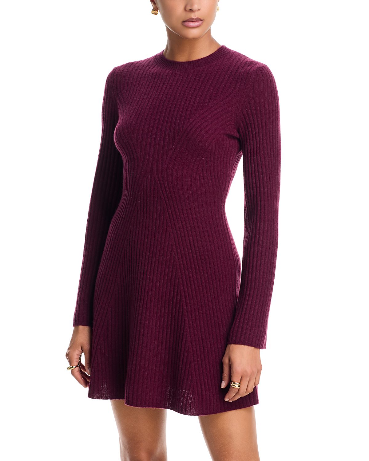 Aqua 100% Cashmere Contour Ribbed Cashmere Mini Dress - Exclusive