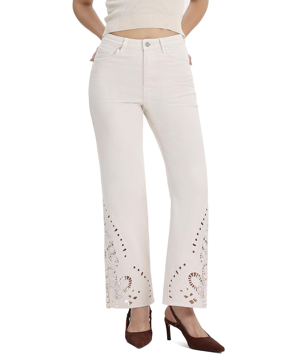 Bayeas High Rise Side Leg Embroidery Straight Jeans
