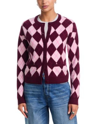 100% Cashmere Brushed Argyle Cardigan - Exclusive