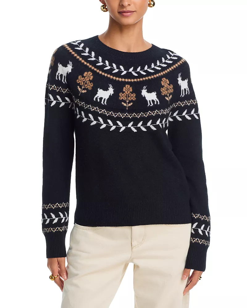 Aqua Year of the Goat Cashmere Fair Isle Crewneck Sweater - Exclusive