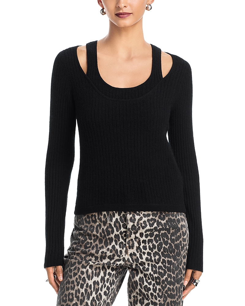 Aqua Cashmere Double Layer Scoop Neck Top - Exclusive