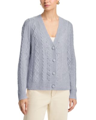 High Low V Neck Allover Pom Cashmere Cardigan - Exclusive