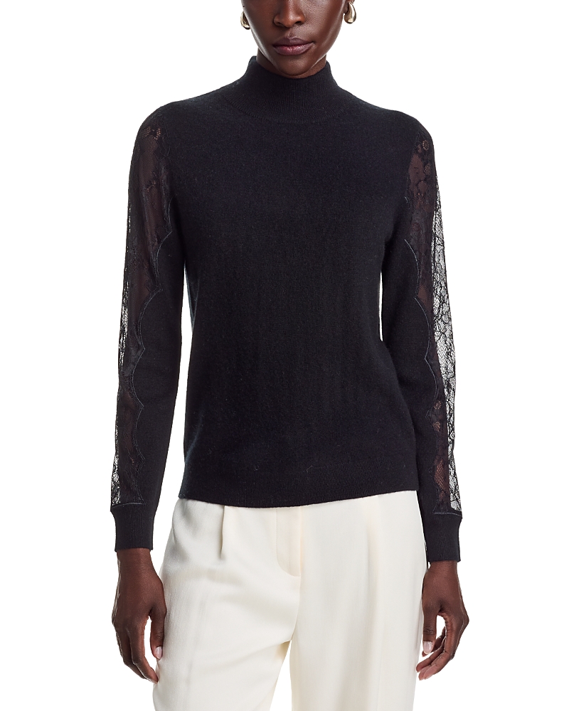 C by Bloomingdale's Cashmere Lace Sleeve Mockneck Cashmere Sweater - Exclusive