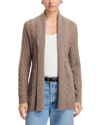 Tie Waist Cable Open Front Cashmere Cardigan - Exclusive