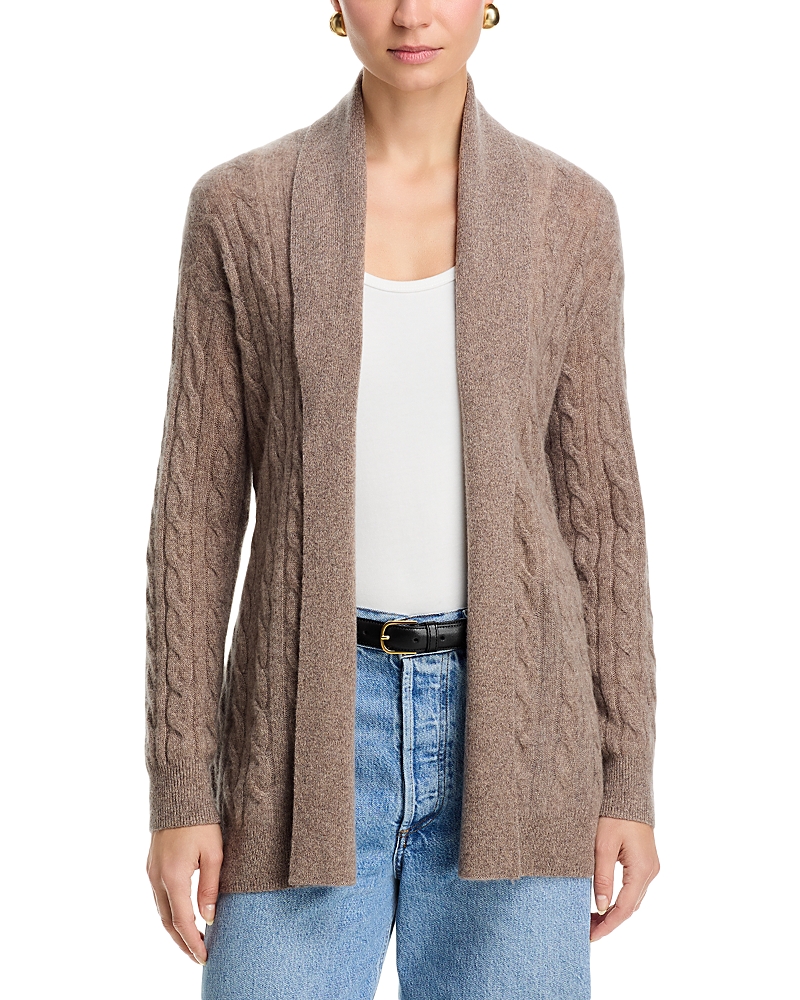 C by Bloomingdale's Cashmere Tie Waist Cable Open Front Cashmere Cardigan - Exclusive
