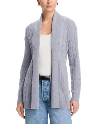 C by Bloomingdale's Cashmere Tie Waist Cable Open Front Cashmere Cardigan - Exclusive