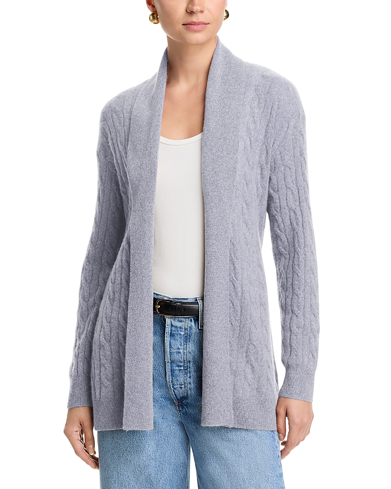 C by Bloomingdale's Cashmere Tie Waist Cable Open Front Cashmere Cardigan - Exclusive