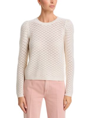 Pointelle Crewneck Puff Sleeve Cashmere Sweater, Exclusive 