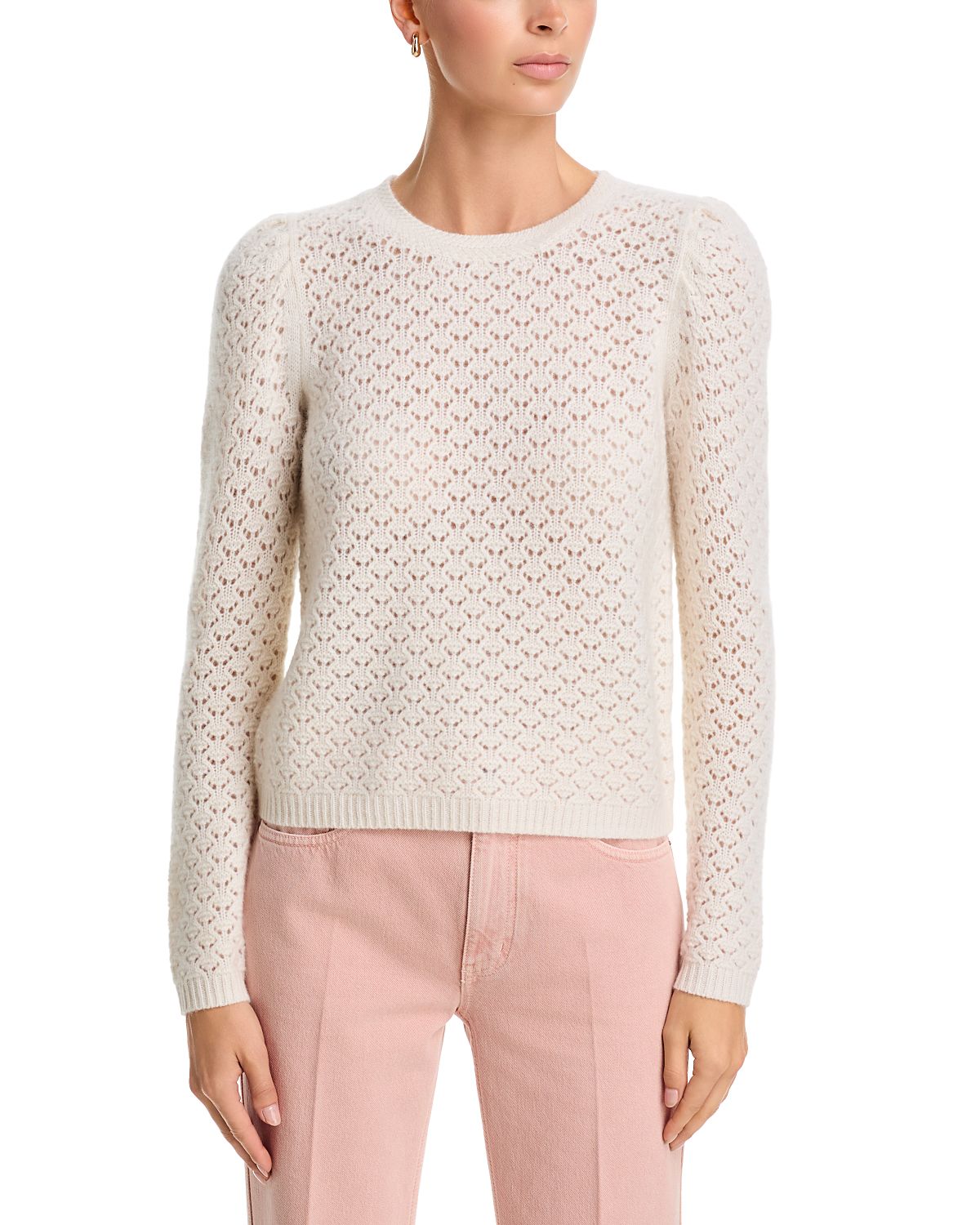C by Bloomingdale's Cashmere Pointelle Crewneck Puff Sleeve Cashmere Sweater, Exclusive