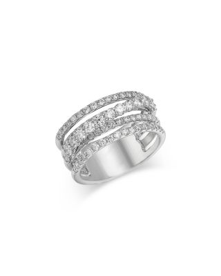 Diamond Multirow Crossover Ring in 14K White Gold, 1.50 tcw