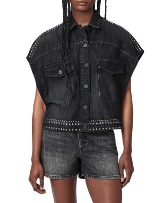 Alba Stud Short Sleeve Denim Shirt in Shadow Black
