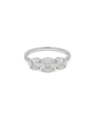 18K White Gold Diamond Mosaic Trilogy Round Element Ring, 0.88 tcw